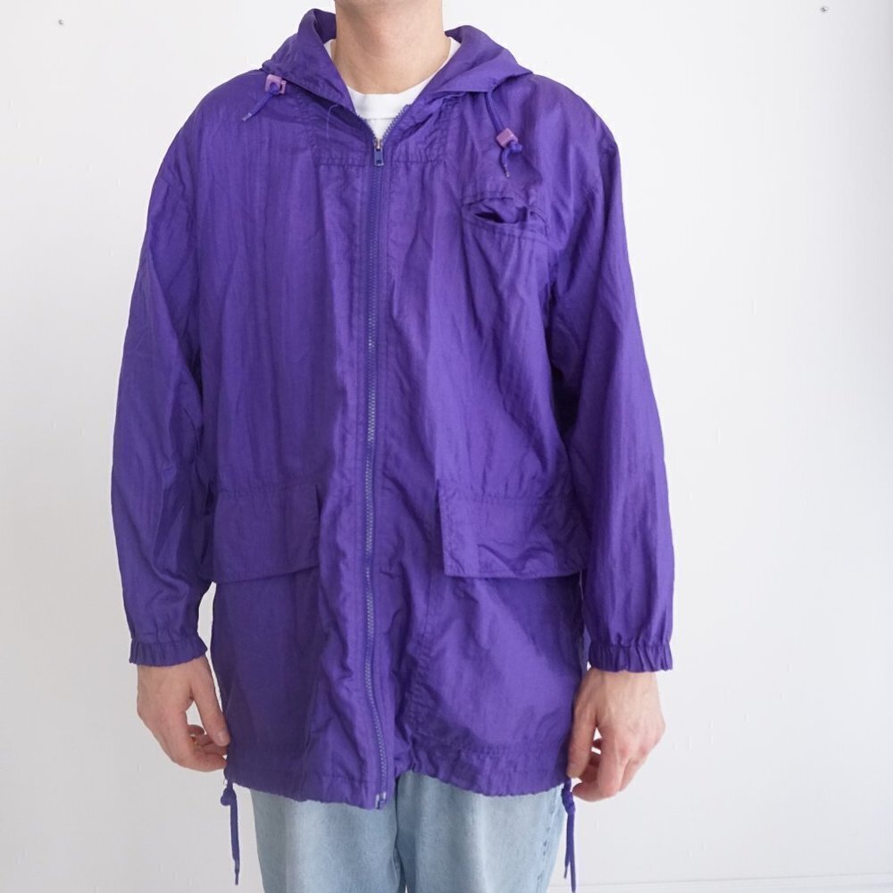 Vintage '90S Whitefish Bay Purple Nylon Zip Up Hooded Windbreaker Jacket Medium